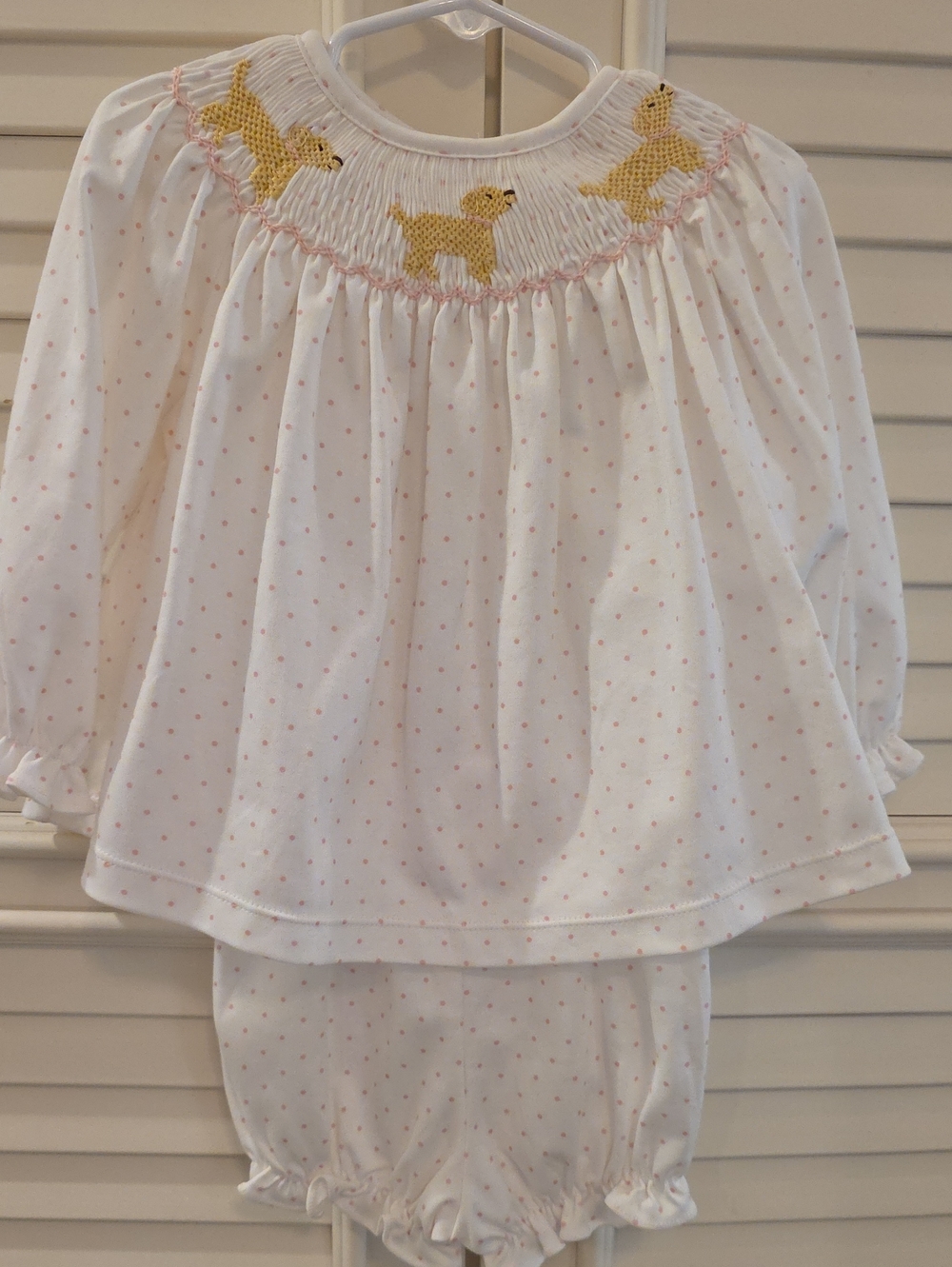 Willow White Top & Bloomers with Yellow Smocked Puppies